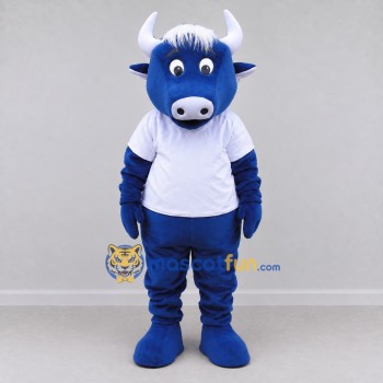 Custom Blue and White Bull in a T-Shirt and Pants Mascot Costume Adult Full Body Suit for School Events