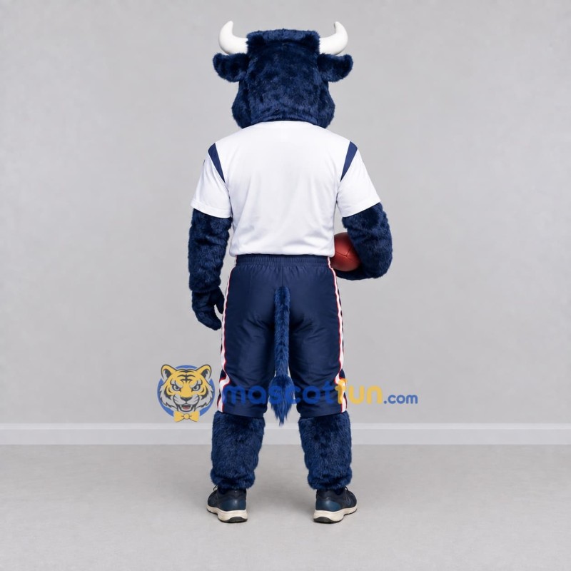 Custom Blue and White Bull in Sportswear Mascot Costume Adult Full Body Suit for Sports Events Custom Blue and White Bull in Sportswear Mascot Costume Adult Full Body Suit for Sports Events