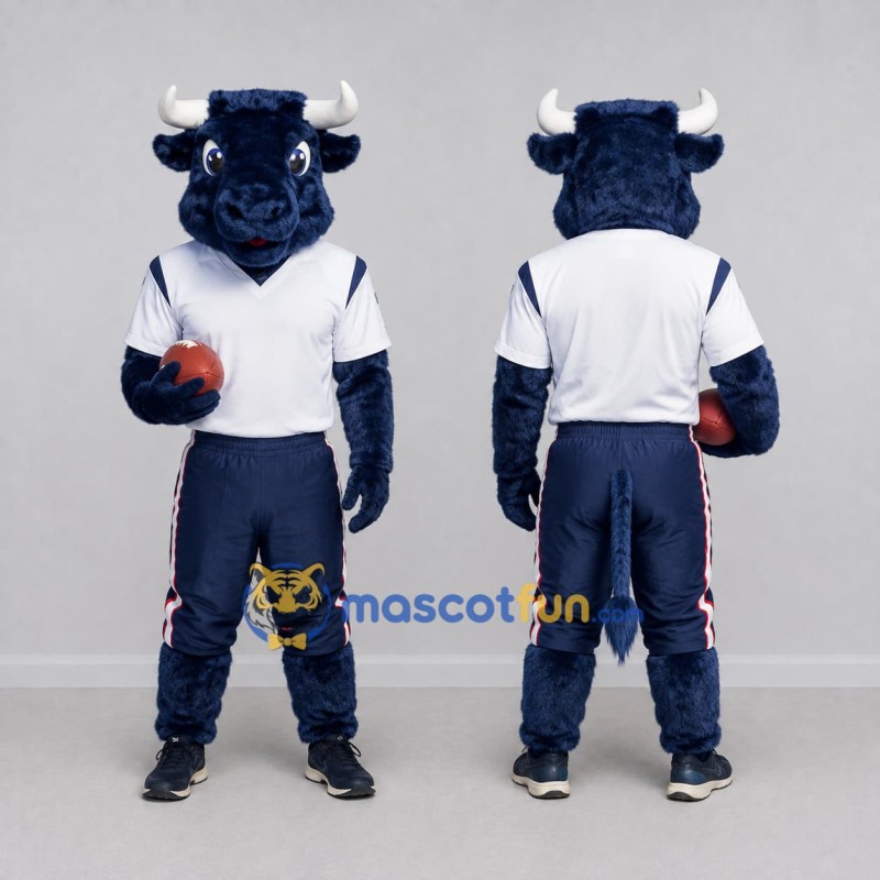 Custom Blue and White Bull in Sportswear Mascot Costume Adult Full Body Suit for Sports Events Custom Blue and White Bull in Sportswear Mascot Costume Adult Full Body Suit for Sports Events