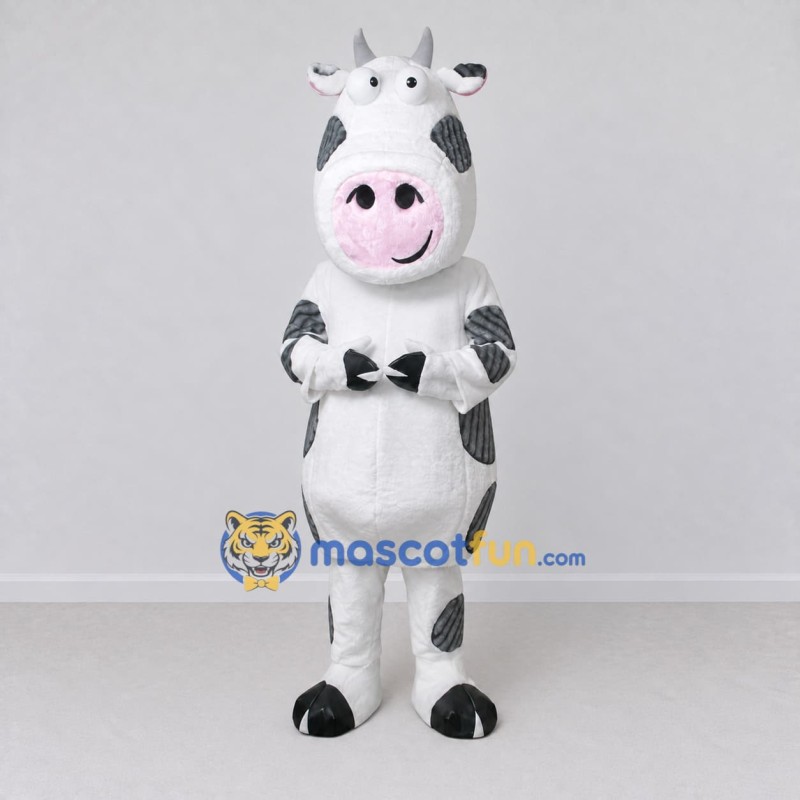 Custom White and Gray Cow Mascot Costume Adult Full Body Suit for Farm Events Custom White and Gray Cow Mascot Costume Adult Full Body Suit for Farm Events