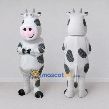 Custom White and Gray Cow Mascot Costume Adult Full Body Suit for Farm Events