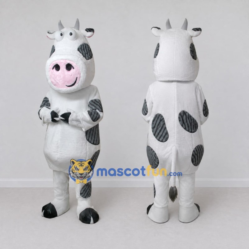 Custom White and Gray Cow Mascot Costume Adult Full Body Suit for Farm Events Custom White and Gray Cow Mascot Costume Adult Full Body Suit for Farm Events