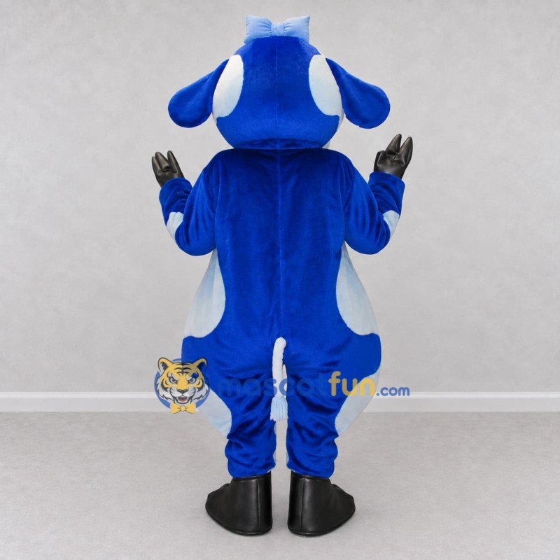 Custom Blue and White Cow Character Mascot Costume Adult Full Body Suit for School Events
