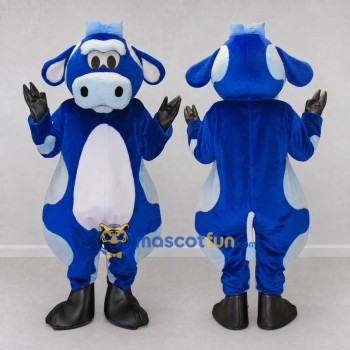 Custom Blue and White Cow Character Mascot Costume Adult Full Body Suit for School Events