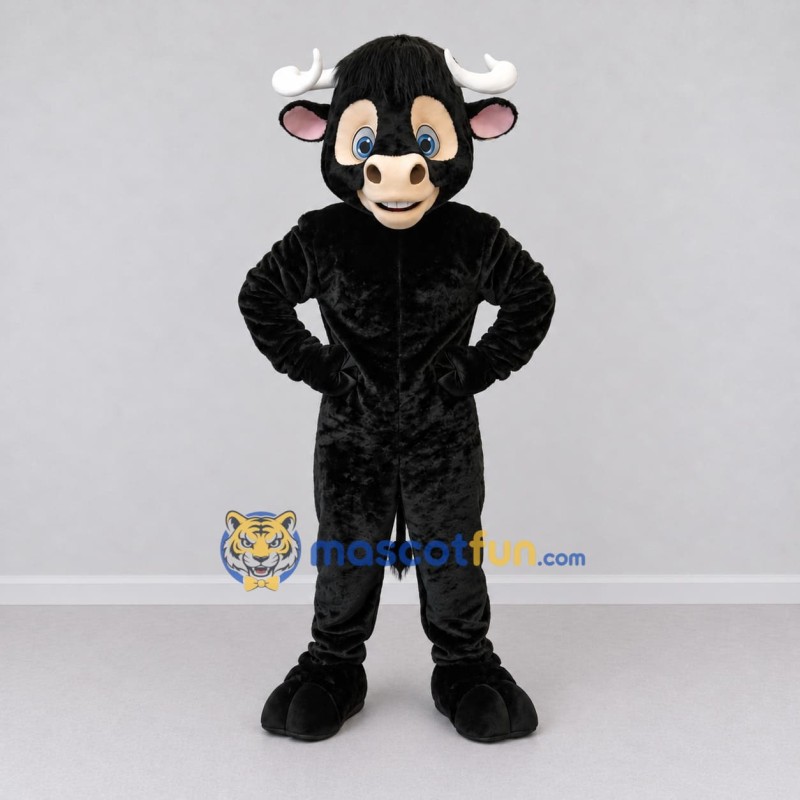Custom Black and Cream Bull Mascot Costume Adult Full Body Suit for Farm Events Custom Black and Cream Bull Mascot Costume Adult Full Body Suit for Farm Events
