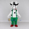 Custom Black and Green Cow in Suspenders and Pants Mascot Costume Adult Full Body Suit for School Events Custom Black and Green Cow in Suspenders and Pants Mascot Costume Adult Full Body Suit for School Events