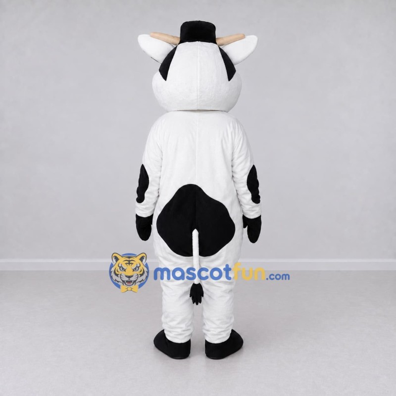 Custom Black and White Cow in a Top Hat Mascot Costume Adult Full Body Suit for Theme Parties Custom Black and White Cow in a Top Hat Mascot Costume Adult Full Body Suit for Theme Parties