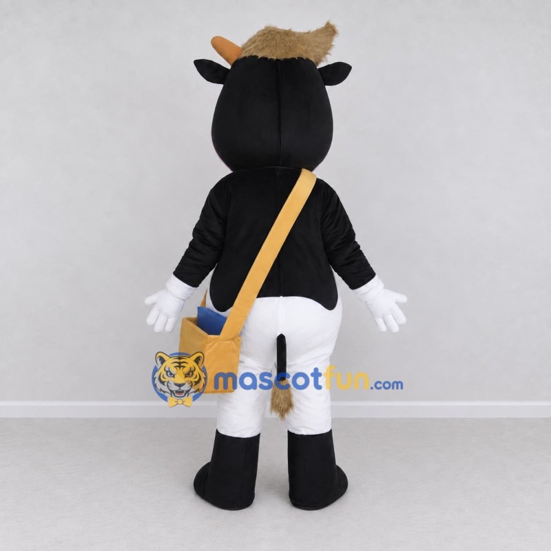 Custom Black and White Cow with a Shoulder Bag Mascot Costume Adult Full Body Suit for School Events Custom Black and White Cow with a Shoulder Bag Mascot Costume Adult Full Body Suit for School Events