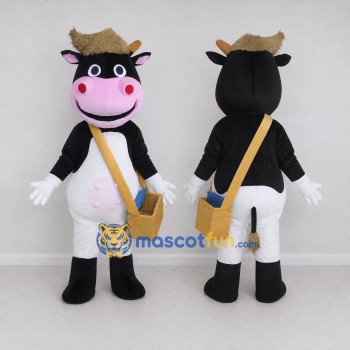 Custom Black and White Cow with a Shoulder Bag Mascot Costume Adult Full Body Suit for School Events