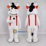 Custom Black and White Cow in Red Suspenders Mascot Costume Adult Full Body Suit for School Events