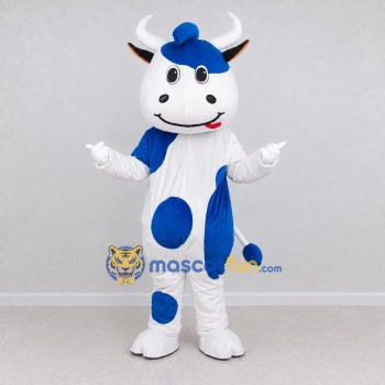 Custom Blue and White Cow Mascot Costume Adult Full Body Suit for School Events