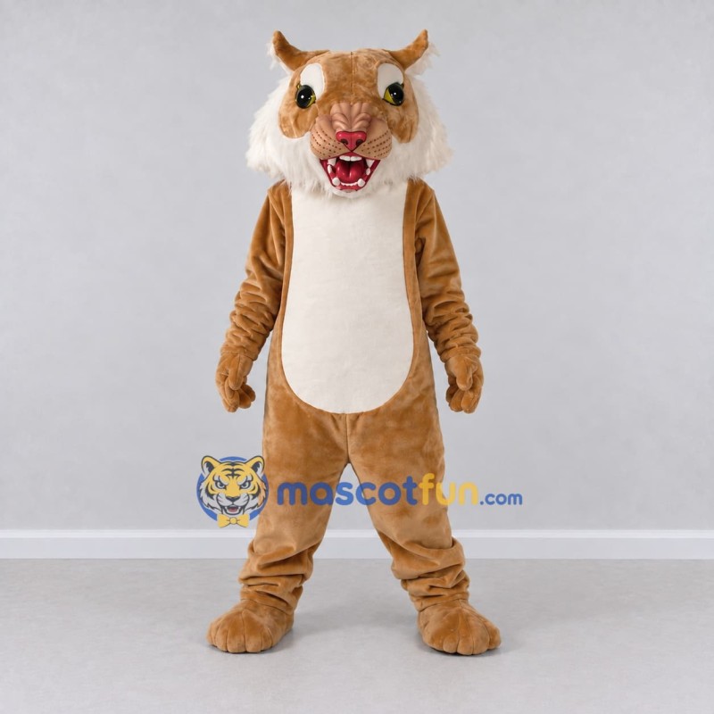 Custom Tan and Cream Fierce Big Cat Mascot Costume Adult Full Body Suit for Sports Events