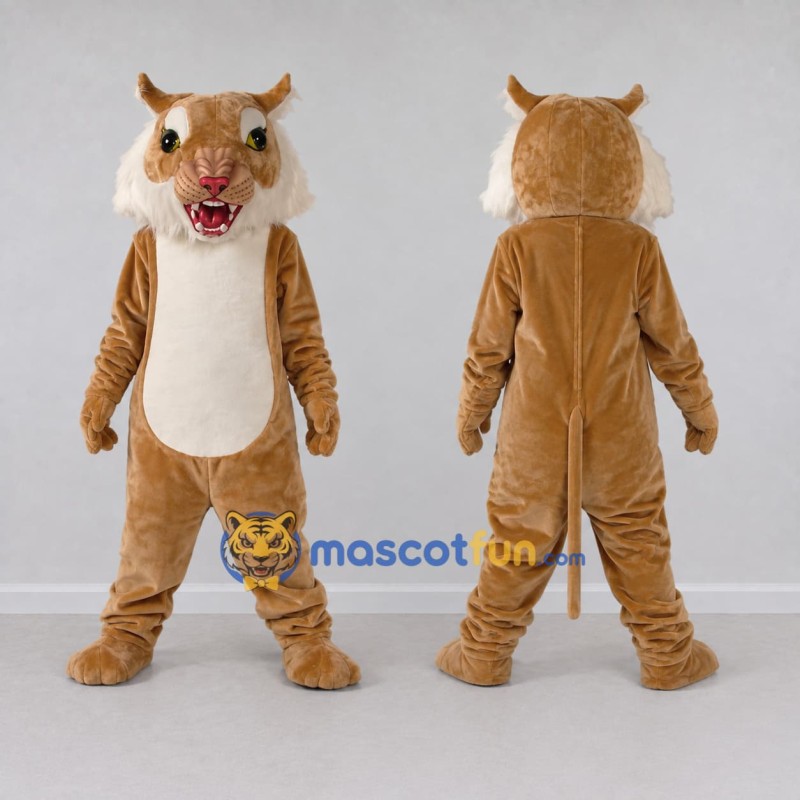 Custom Tan and Cream Fierce Big Cat Mascot Costume Adult Full Body Suit for Sports Events