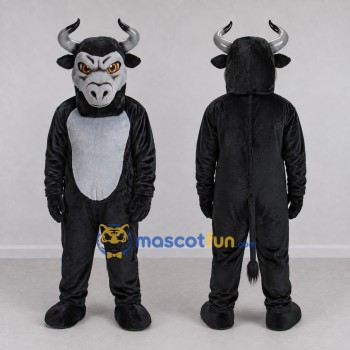 Custom Black and Gray Bull Mascot Costume Adult Full Body Suit for Sports Events