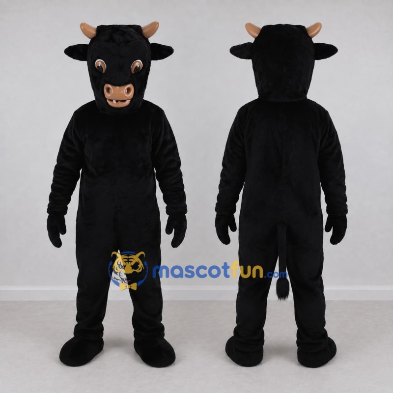 Custom Black and Tan Bull Mascot Costume Adult Full Body Suit for Farm Events Custom Black and Tan Bull Mascot Costume Adult Full Body Suit for Farm Events
