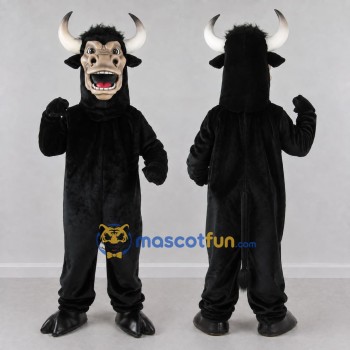 Custom Black and Cream Scary Bull Mascot Costume Adult Full Body Suit for Theme Parties