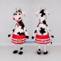 Custom Black and Red Cow in a Striped Skirt Mascot Costume Adult Full Body Suit for School Events