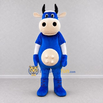 Custom Blue and Cream Cow Character Mascot Costume Adult Full Body Suit for School Events Custom Blue and Cream Cow Character Mascot Costume Adult Full Body Suit for School Events