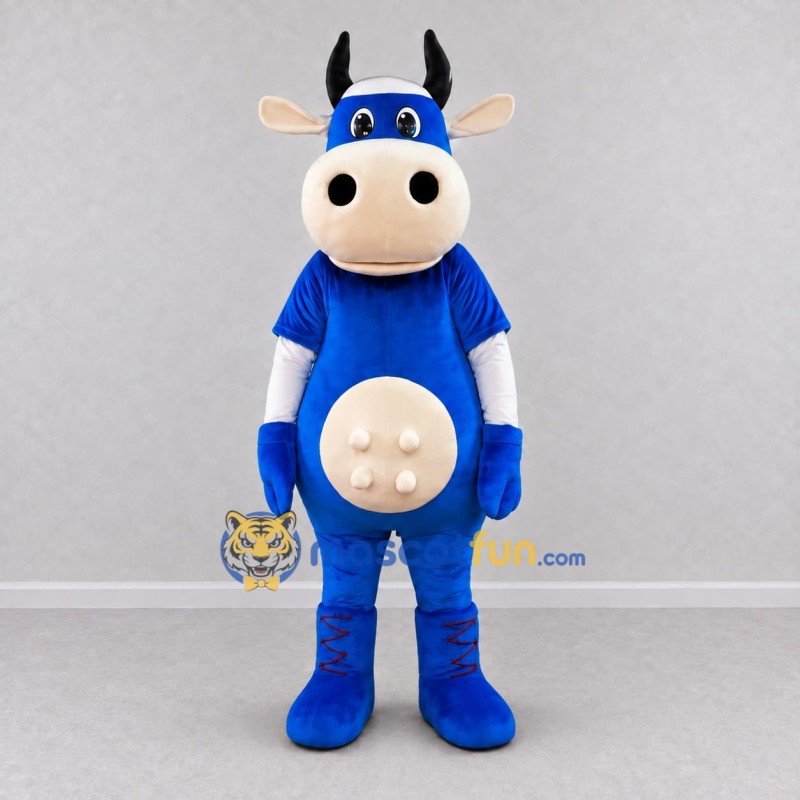 Custom Blue and Cream Cow Character Mascot Costume Adult Full Body Suit for School Events Custom Blue and Cream Cow Character Mascot Costume Adult Full Body Suit for School Events