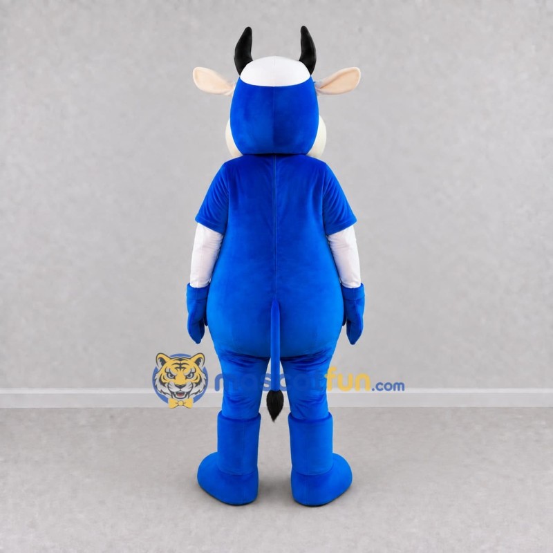 Custom Blue and Cream Cow Character Mascot Costume Adult Full Body Suit for School Events Custom Blue and Cream Cow Character Mascot Costume Adult Full Body Suit for School Events