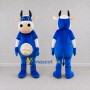 Custom Blue and Cream Cow Character Mascot Costume Adult Full Body Suit for School Events