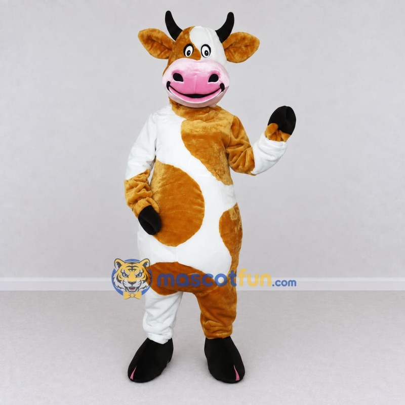 Custom Brown and White Cow Mascot Costume Adult Full Body Suit for Farm Events Custom Brown and White Cow Mascot Costume Adult Full Body Suit for Farm Events