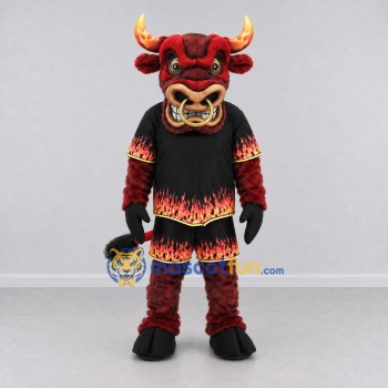 Custom Red and Black Bull in Flame Sportswear Mascot Costume Adult Full Body Suit for Sports Events