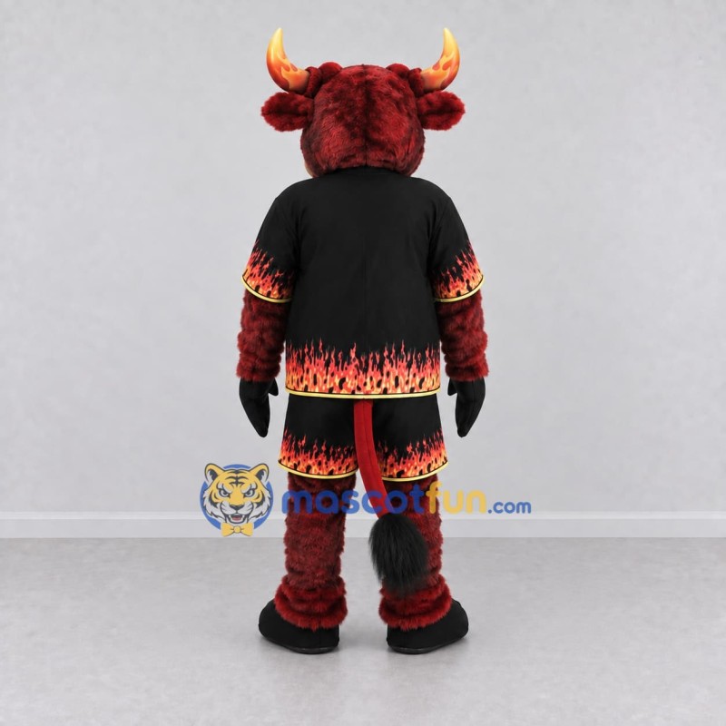 Custom Red and Black Bull in Flame Sportswear Mascot Costume Adult Full Body Suit for Sports Events