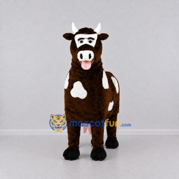 Custom Brown and White Four-Legged Cow Mascot Costume Adult Full Body Suit for Farm Events