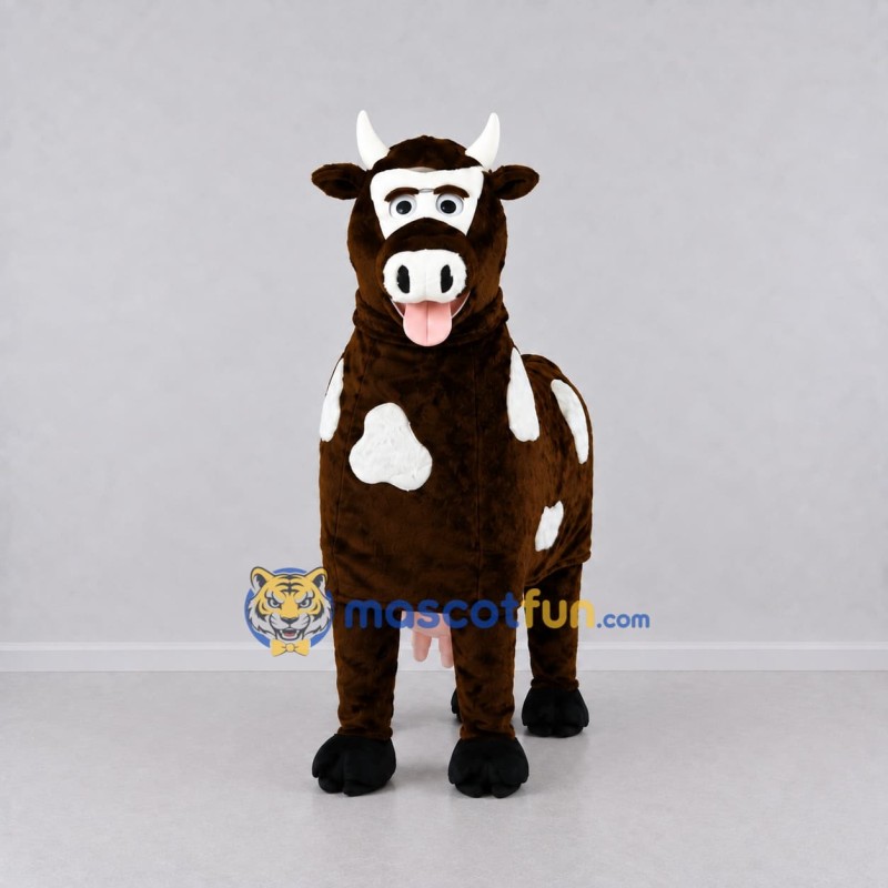 Custom Brown and White Four-Legged Cow Mascot Costume Adult Full Body Suit for Farm Events Custom Brown and White Four-Legged Cow Mascot Costume Adult Full Body Suit for Farm Events