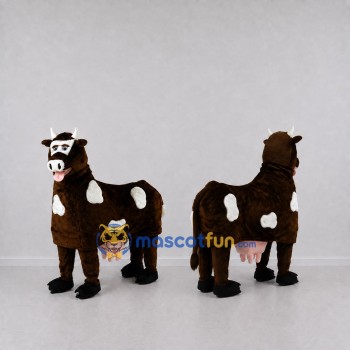 Custom Brown and White Four-Legged Cow Mascot Costume Adult Full Body Suit for Farm Events
