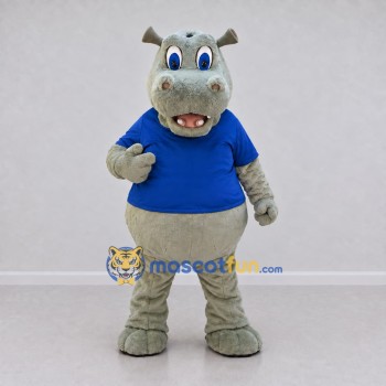 Custom Gray and Blue Hippopotamus in a T-Shirt Mascot Costume Adult Full Body Suit for School Events Custom Gray and Blue Hippopotamus in a T-Shirt Mascot Costume Adult Full Body Suit for School Events