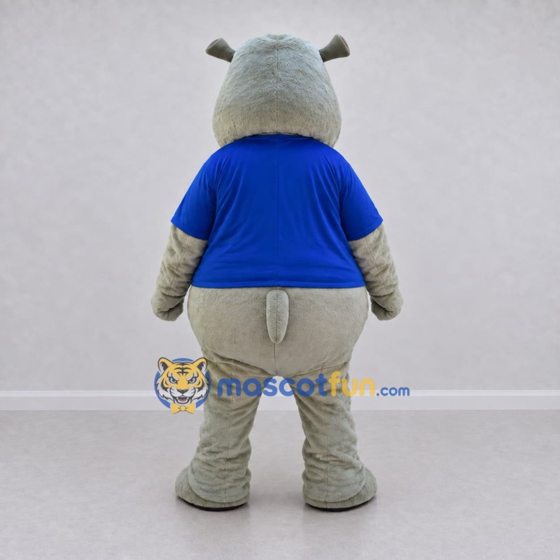 Custom Gray and Blue Hippopotamus in a T-Shirt Mascot Costume Adult Full Body Suit for School Events Custom Gray and Blue Hippopotamus in a T-Shirt Mascot Costume Adult Full Body Suit for School Events