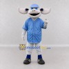 Custom White and Blue Moose in a Baseball Uniform Mascot Costume Adult Full Body Suit for Sports Events Custom White and Blue Moose in a Baseball Uniform Mascot Costume Adult Full Body Suit for Sports Events