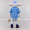 Custom White and Blue Moose in a Baseball Uniform Mascot Costume Adult Full Body Suit for Sports Events Custom White and Blue Moose in a Baseball Uniform Mascot Costume Adult Full Body Suit for Sports Events