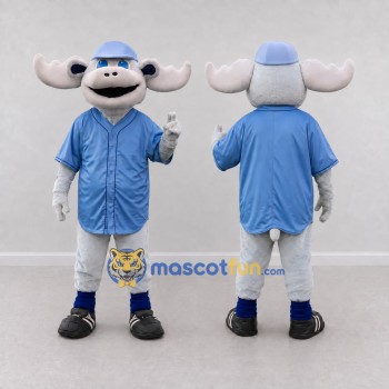 Custom White and Blue Moose in a Baseball Uniform Mascot Costume Adult Full Body Suit for Sports Events