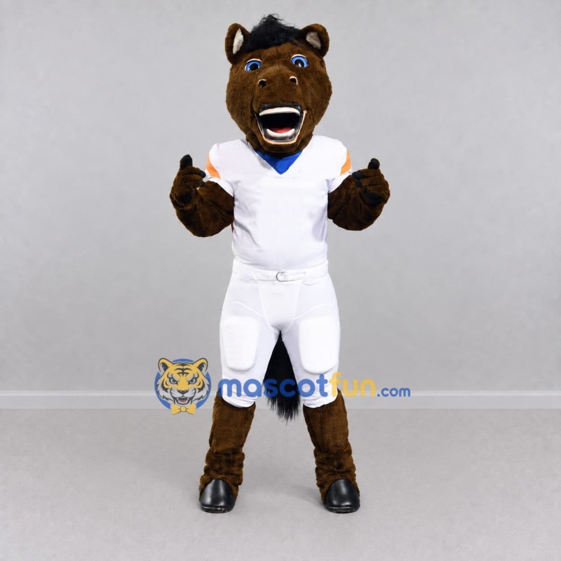 Custom Brown and White Horse in Sportswear Mascot Costume Adult Full Body Suit for Sports Events Custom Brown and White Horse in Sportswear Mascot Costume Adult Full Body Suit for Sports Events