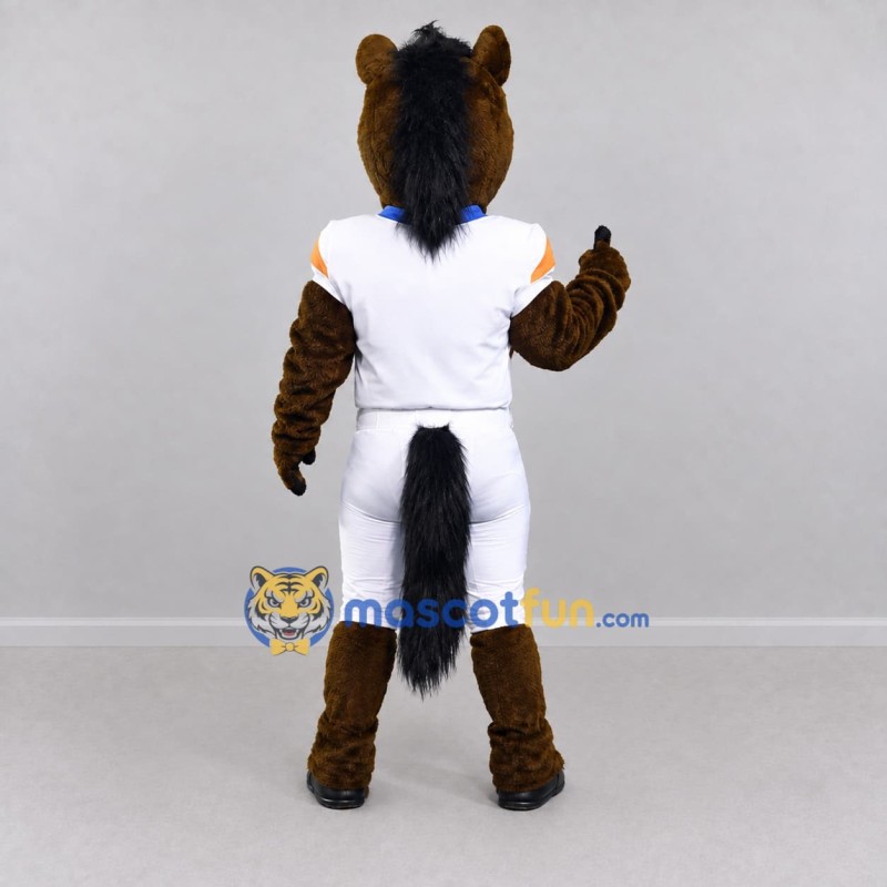 Custom Brown and White Horse in Sportswear Mascot Costume Adult Full Body Suit for Sports Events Custom Brown and White Horse in Sportswear Mascot Costume Adult Full Body Suit for Sports Events
