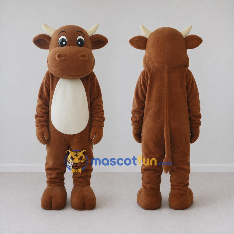 Custom Brown and Cream Bull Mascot Costume Adult Full Body Suit for Farm Events Custom Brown and Cream Bull Mascot Costume Adult Full Body Suit for Farm Events