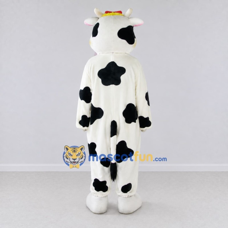 Custom Black and White Cow with a Red Bow Mascot Costume Adult Full Body Suit for Farm Events Custom Black and White Cow with a Red Bow Mascot Costume Adult Full Body Suit for Farm Events