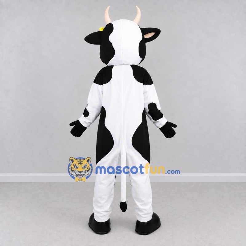 Custom Black and White Cow with a Yellow Bow Mascot Costume Adult Full Body Suit for Farm Events Custom Black and White Cow with a Yellow Bow Mascot Costume Adult Full Body Suit for Farm Events