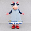 Custom Blue and Light Blue Cow in a Dress Mascot Costume Adult Full Body Suit for School Events Custom Blue and Light Blue Cow in a Dress Mascot Costume Adult Full Body Suit for School Events