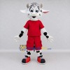 Custom Black and Red Cow in Sportswear Mascot Costume Adult Full Body Suit for Sports Events Custom Black and Red Cow in Sportswear Mascot Costume Adult Full Body Suit for Sports Events