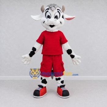 Custom Black and Red Cow in Sportswear Mascot Costume Adult Full Body Suit for Sports Events Custom Black and Red Cow in Sportswear Mascot Costume Adult Full Body Suit for Sports Events