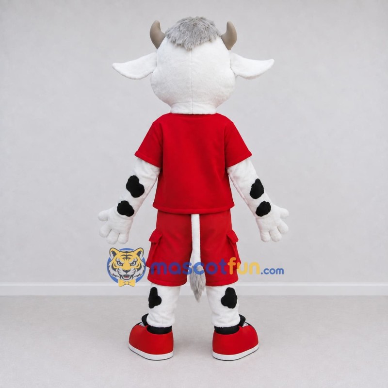 Custom Black and Red Cow in Sportswear Mascot Costume Adult Full Body Suit for Sports Events Custom Black and Red Cow in Sportswear Mascot Costume Adult Full Body Suit for Sports Events