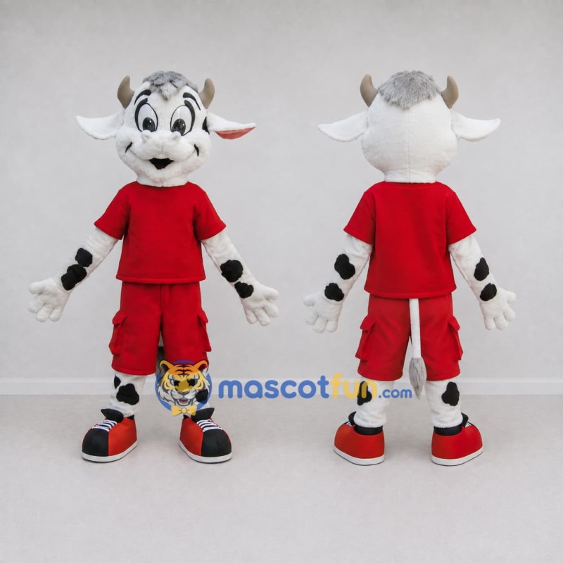 Custom Black and Red Cow in Sportswear Mascot Costume Adult Full Body Suit for Sports Events Custom Black and Red Cow in Sportswear Mascot Costume Adult Full Body Suit for Sports Events