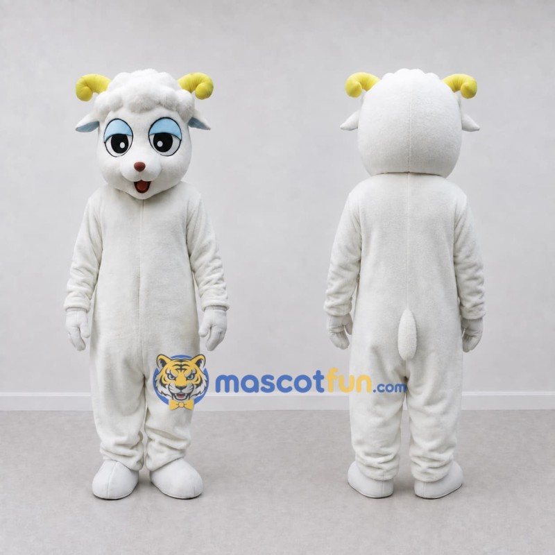 Custom White and Yellow Sheep Character Mascot Costume Adult Full Body Suit for Farm Events