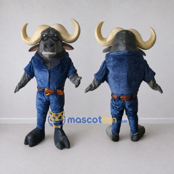 Custom Black and Blue Buffalo in a Denim Outfit Mascot Costume Adult Full Body Suit for Outdoor Events