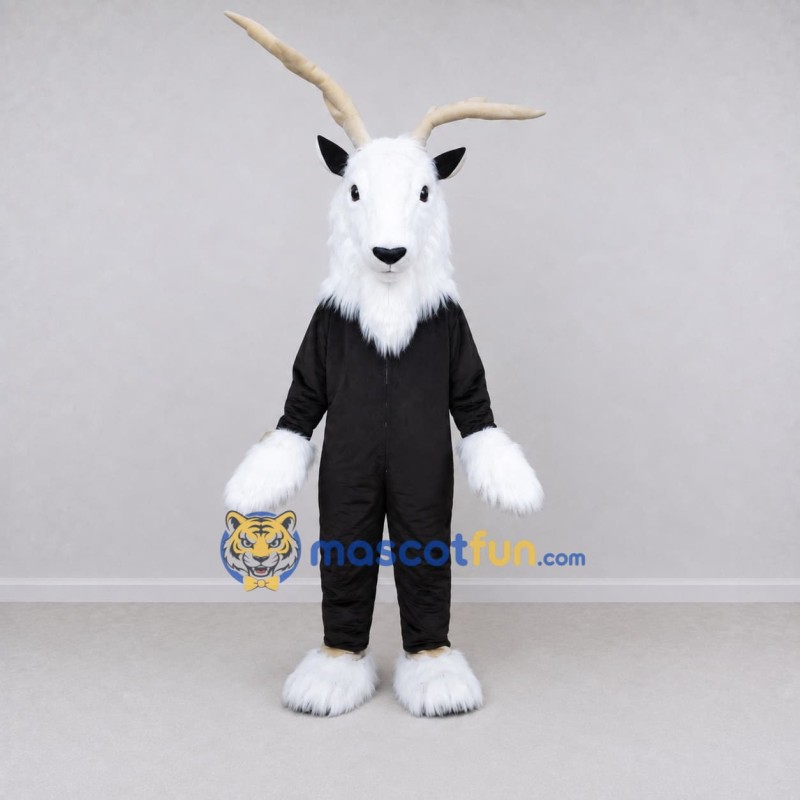 Custom Black and White Goat with Long Horns Mascot Costume Adult Full Body Suit for Farm Events Custom Black and White Goat with Long Horns Mascot Costume Adult Full Body Suit for Farm Events