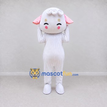 Custom White and Pink Lamb Character Mascot Costume Adult Full Body Suit for School Events Custom White and Pink Lamb Character Mascot Costume Adult Full Body Suit for School Events